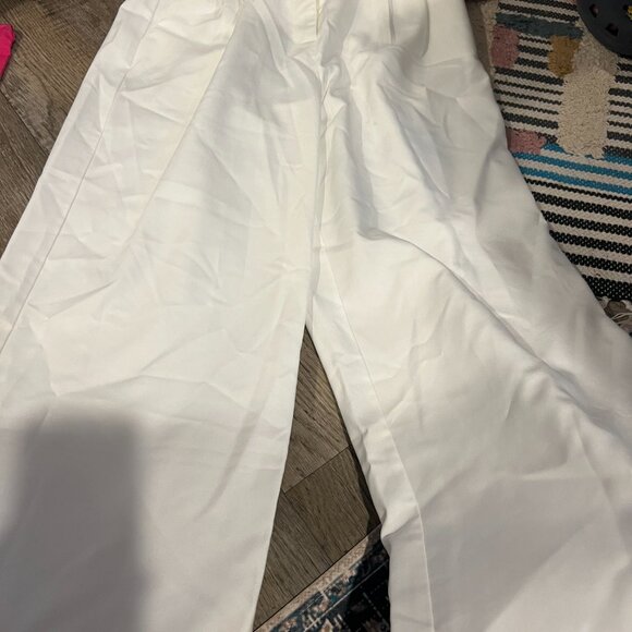 Commense Wide Leg Pleated White Cotton Pants High Waist Pants Size M - Picture 6 of 10